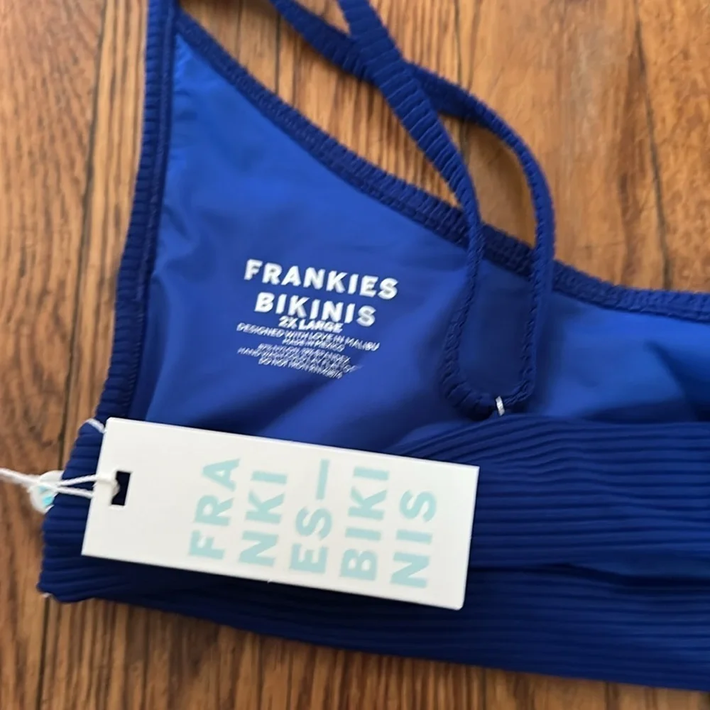 Frankies Bikinis Gavin Ribbed Scoop Bikini Top cerulean royal blue XXL